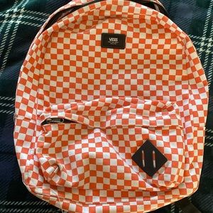 Vans checkered backpack. Coral and white.